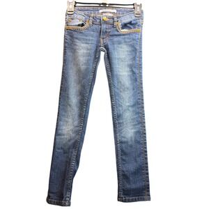 Vigoss Skinny Jeans Kids Girls 7R‎ Blue Rhinestone Stitching Denim Y2K Cowgirl